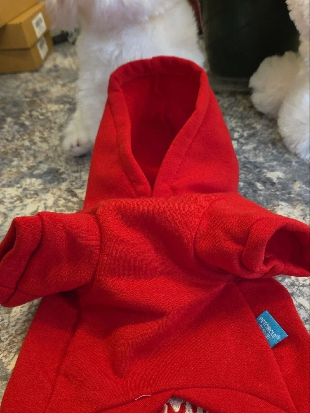 Red Fleece Dog Hoodie with Hood - Unbranded